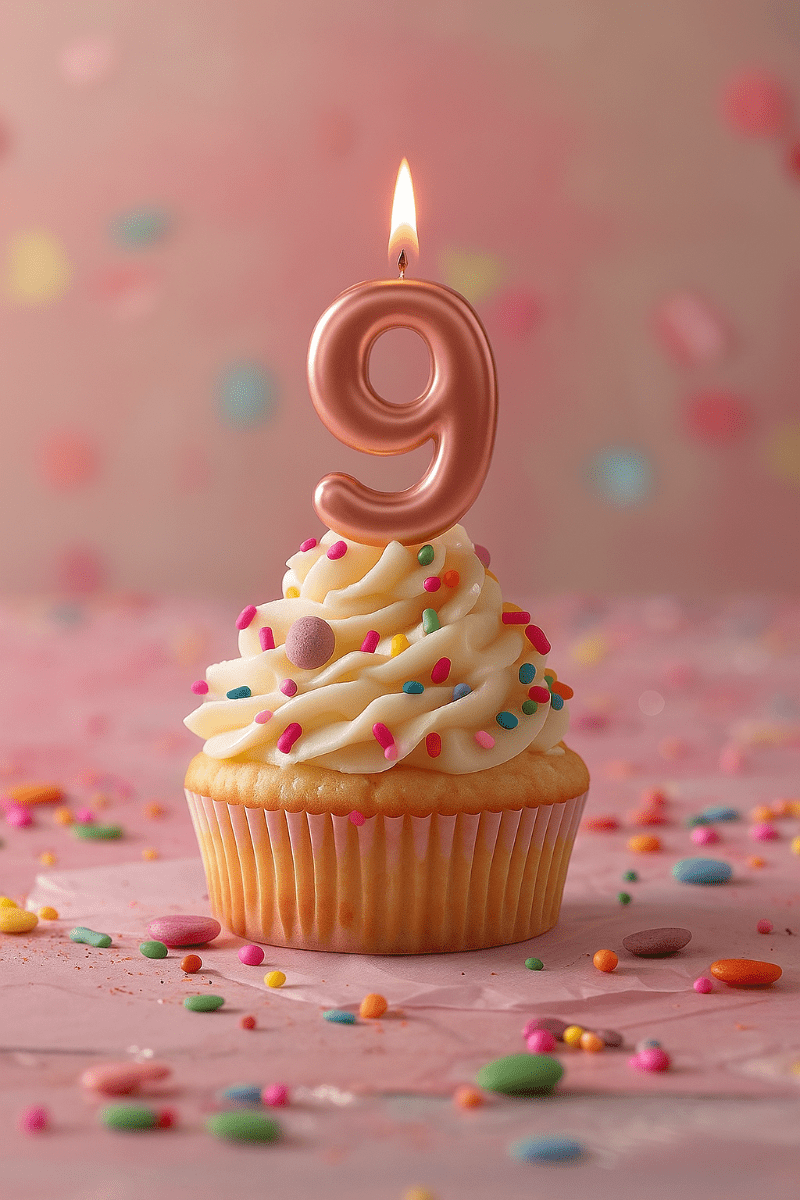 9 Jaar Kaars Rose Goud 10,5cm