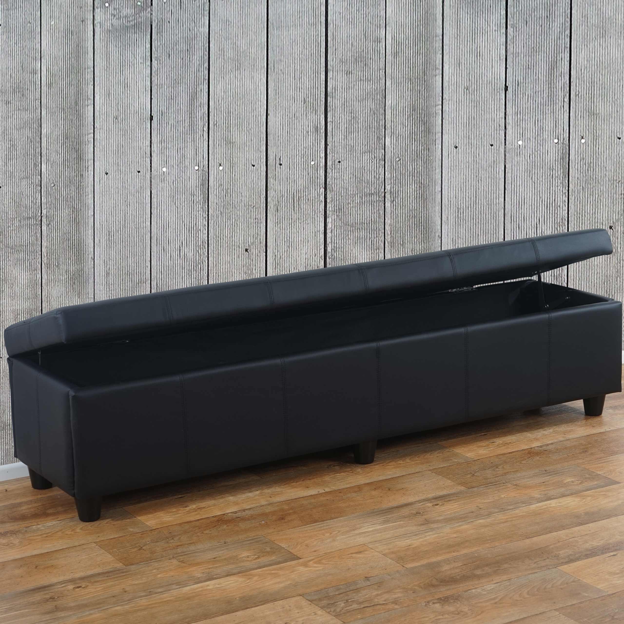 Bank Sitzbank mit Aufbewahrung Arezzo XXL, Kunstleder, 180x45x45cm MVG-zertifiziert ~ schwarz matt
