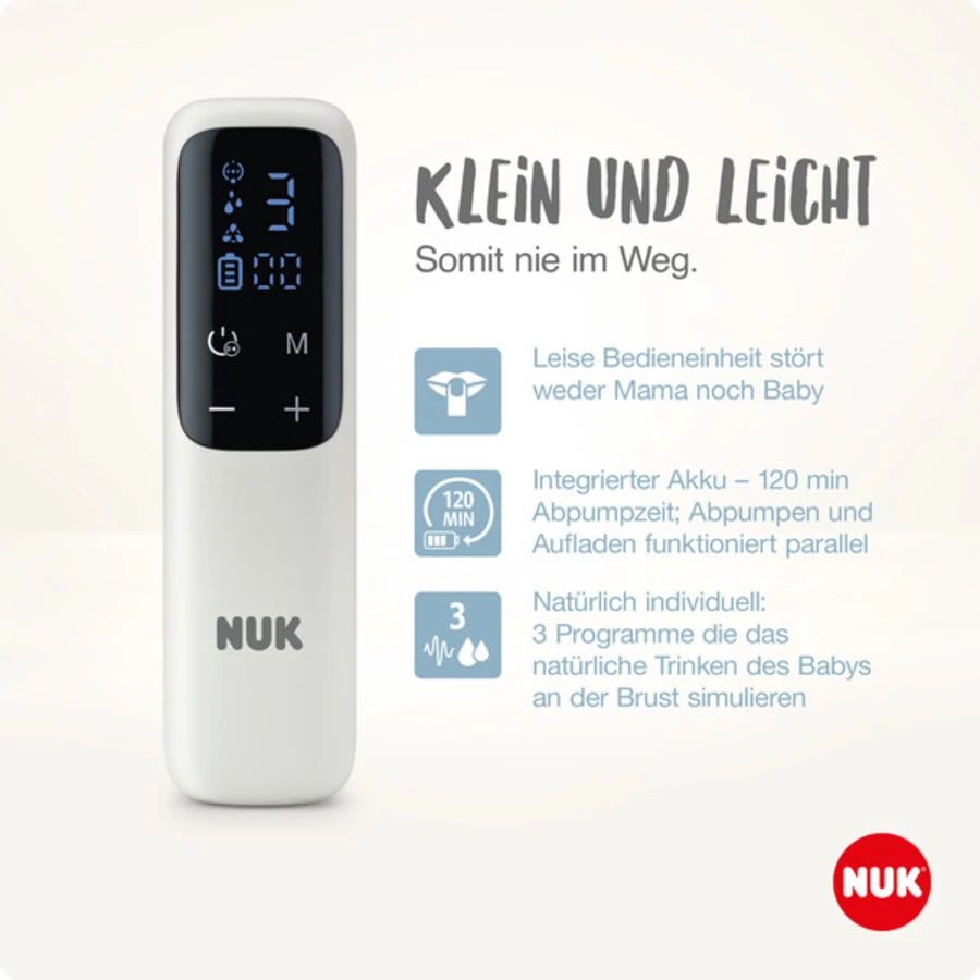 NUK elektrische Einzelmilchpumpe Soft & Easy mit Akku und weichen Bustausätzchen inkl. Babyflasche Perfect Match 150ml