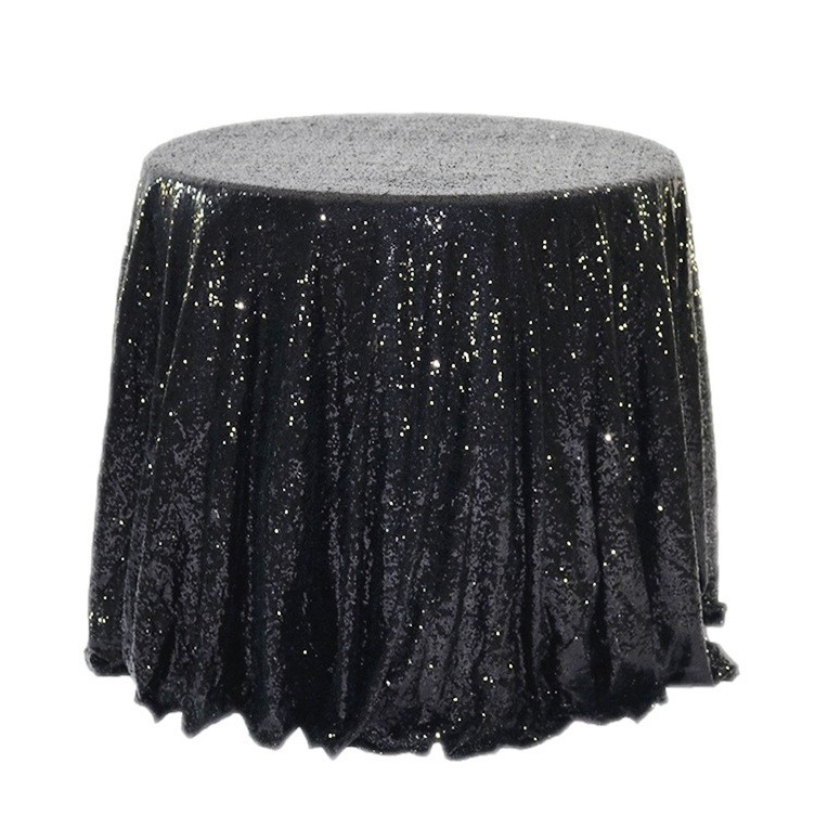 (Ø100cm) Glitzer Tischdecke Party Dekoration Pailletten Tisch Tuch - Schwarz