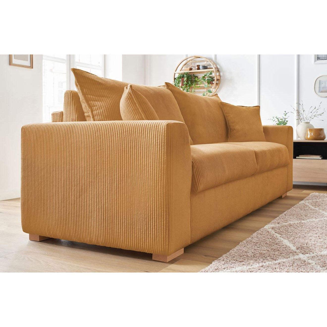 Bobochic Canapé droit convertible express en Velours côtelé 3 places Augustin jaune - 205x96x97 cm