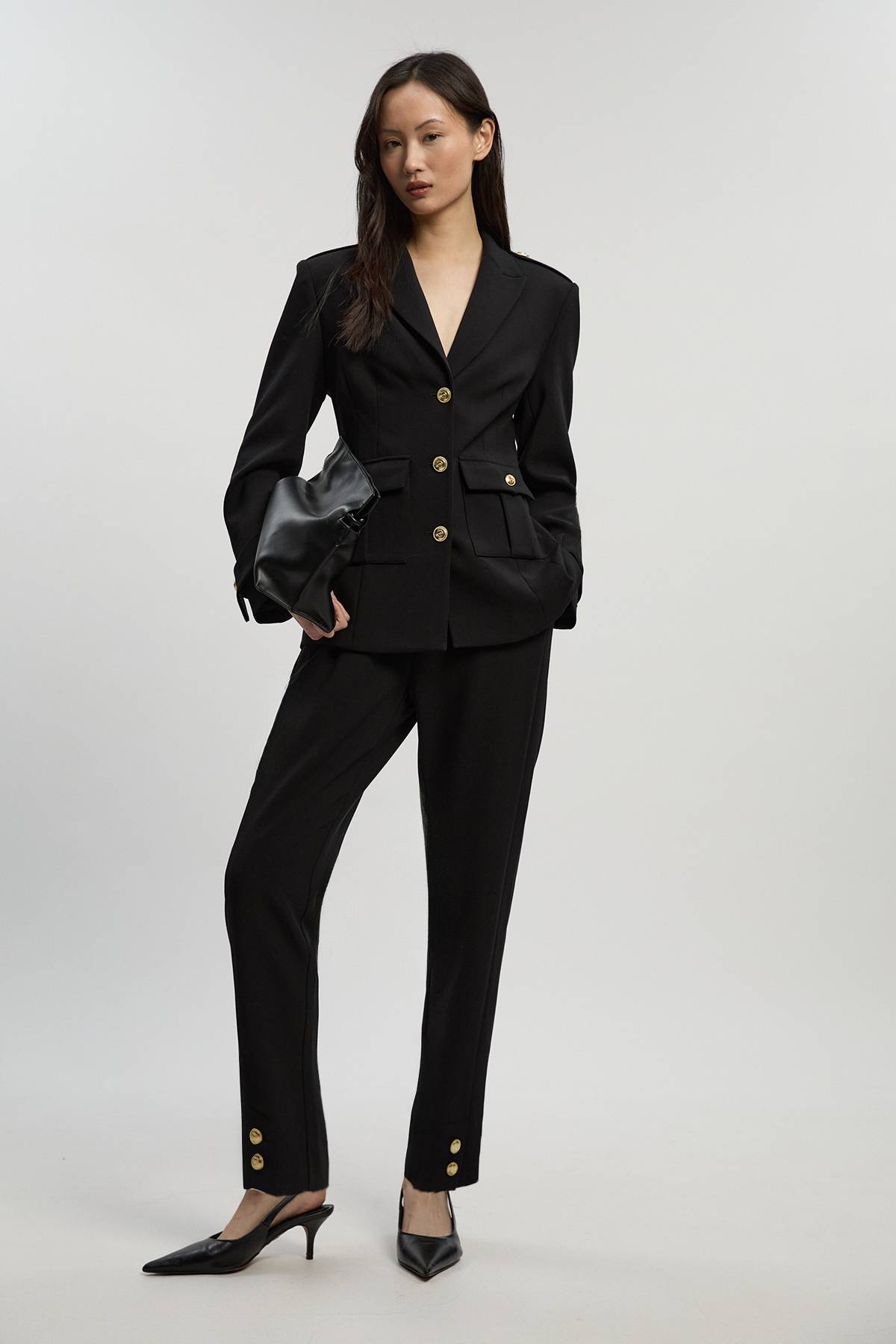 KarenMillen Blazer Militaire Ajusté Stretch Compact Simple Boutonnage