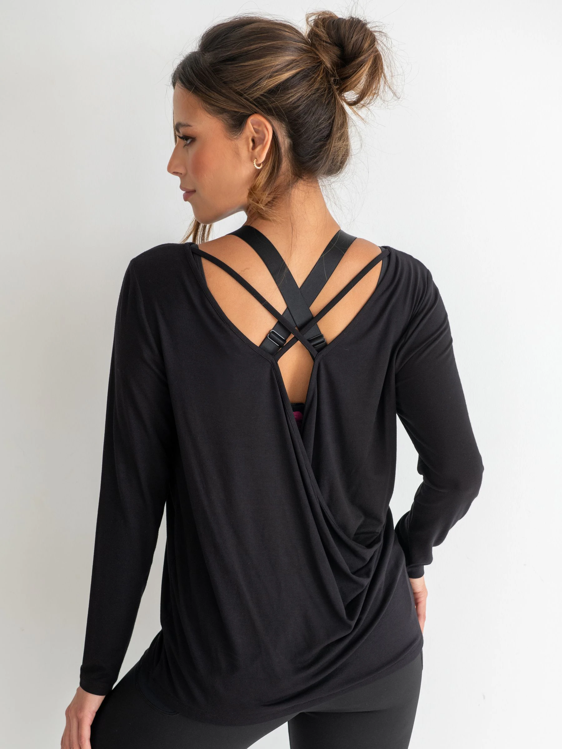 Zwart - Pour Moi - Jersey yogatop met gekruiste rugbandjes