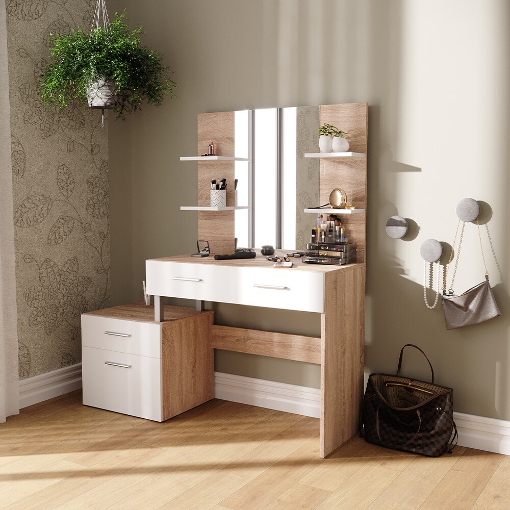 Vicco Schminktisch Frisiertisch Frisierkommode Maria Weiß Sonoma Spiegel 132x145 cm modern Ablage