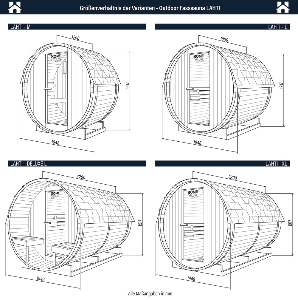 HOME DELUXE Outdoor Fasssauna LAHTI -versch. Ausführungen