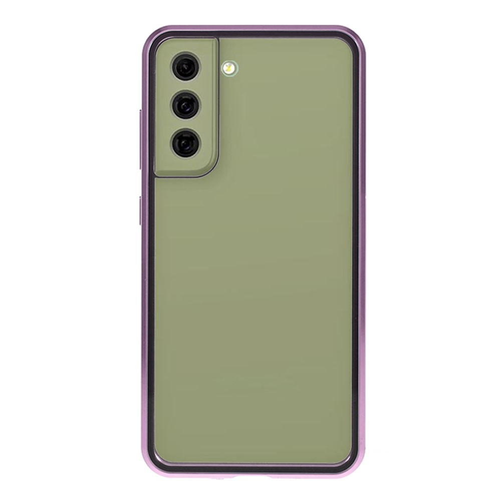 Samsung Galaxy S21 FE 5G Magnetische Alu Schutzhülle mit Panzer Glas Backcover   Displayschutz (Magnet-Technologie) - Lila