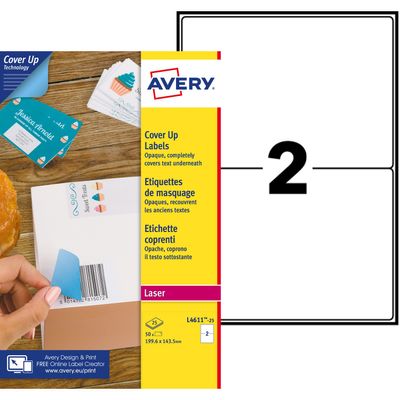 Avery - 50 Étiquettes de masquage blanches - 199,6 x 143,5 mm