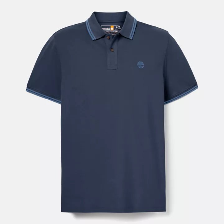 Polo à liseré en piqué pour homme en bleu foncé