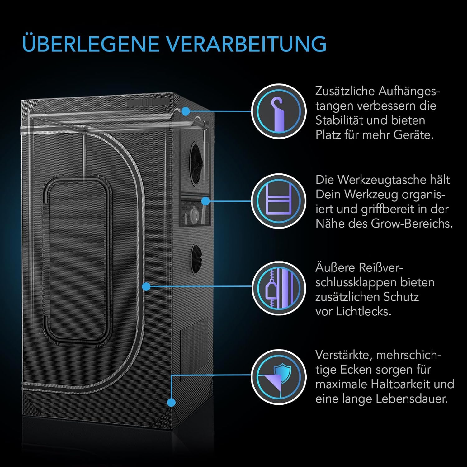 AC Infinity CLOUDLAB 632, Advance Grow Zelt 90 × 60 × 180 cm, 25 mm Stahlstangen, 2000D Mylar, laborgetestet höchste Reflexion, größtes Sichtfenster, Montageplatte für Controller, Indoor Growing
