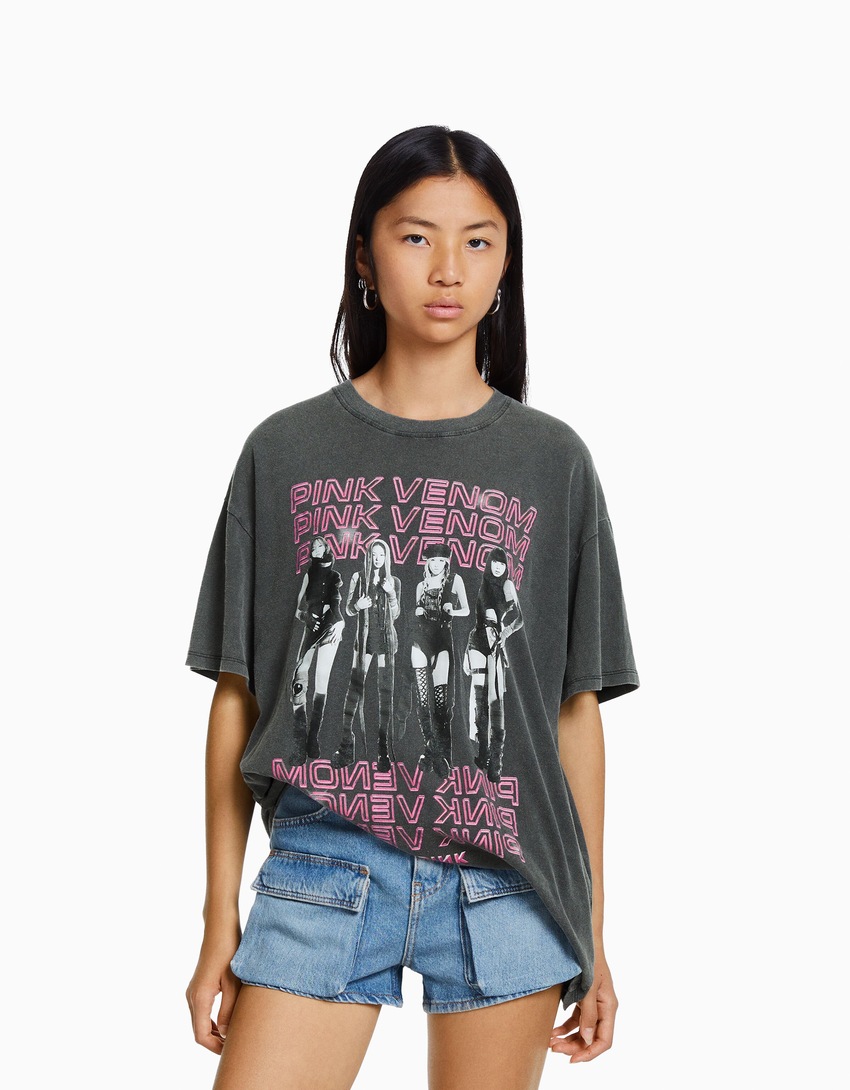 Camiseta de manga curta oversized com estampa Blackpink