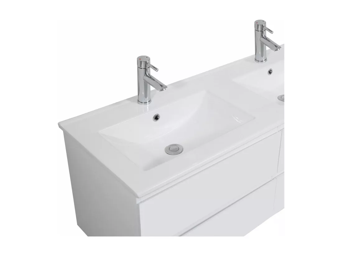 Meuble double vasque blanc 120cm + plan double vasque