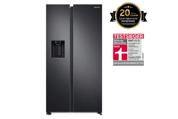 Samsung RS6GA884CB1 - Køleskab/fryser - side-by-side med vanddispenser, isdispenser - Wi-Fi - bredde: 91.2 cm - dybde: 71.6 cm - højde: 178 cm - 635 liter - Klasse C - premium sort stål
