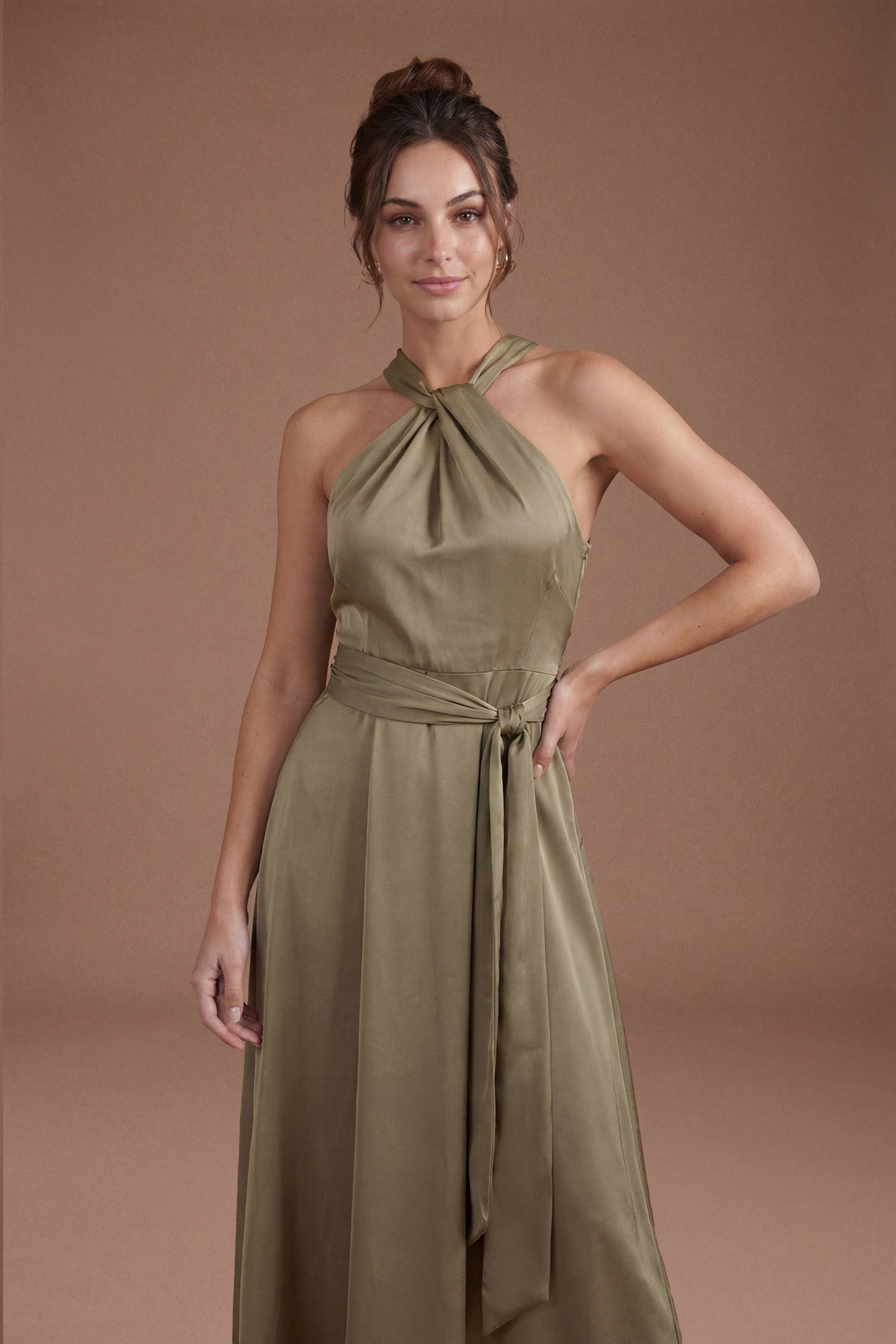 Coast Robe de Demoiselle d'Honneur Maxi en Satin Coast Honoured Petite à Col Halter Torsadé