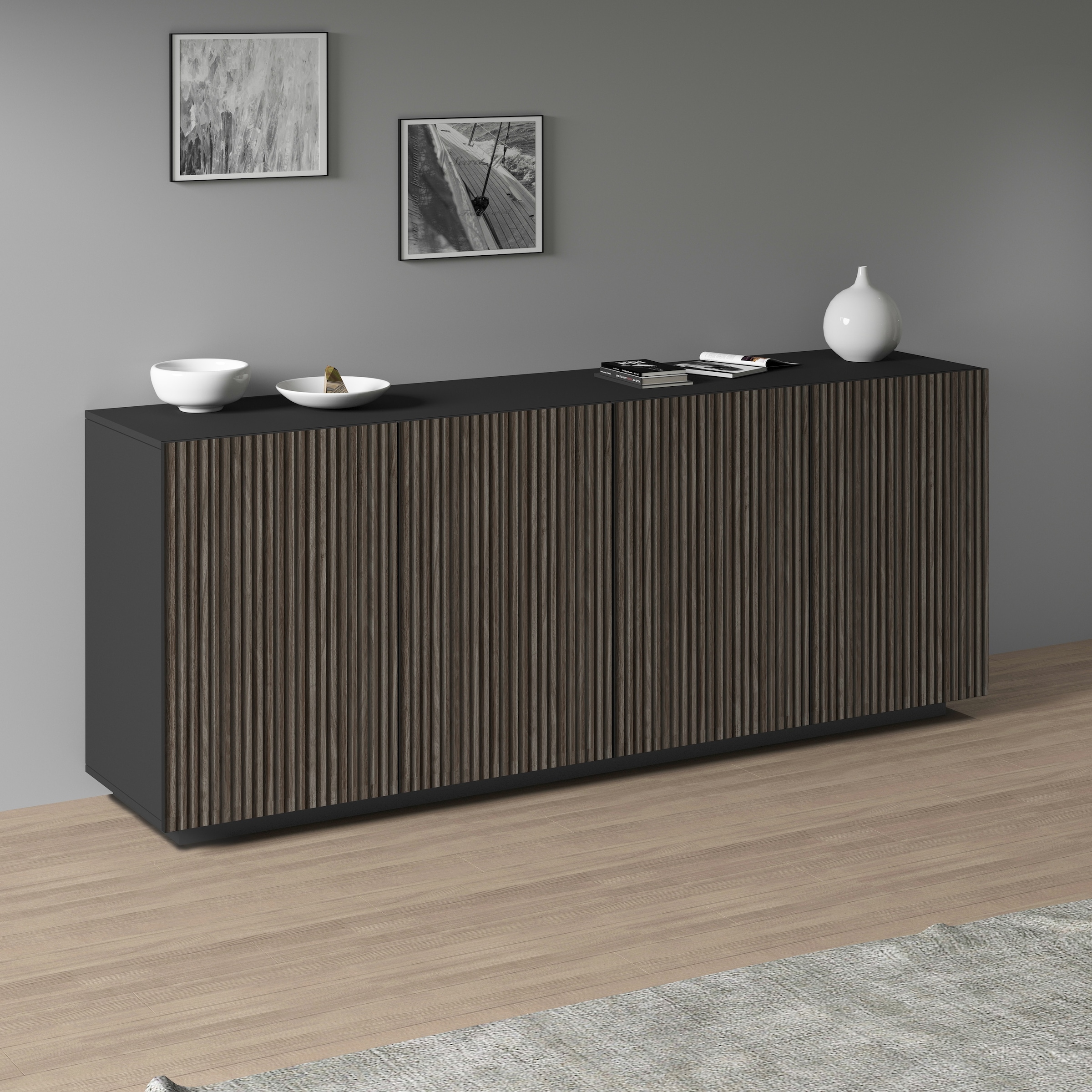 INOSIGN Sideboard »Vega Sideboard,Kommode,200 cm« mit 4 Türen,Fronten mit  Rillen-Optik