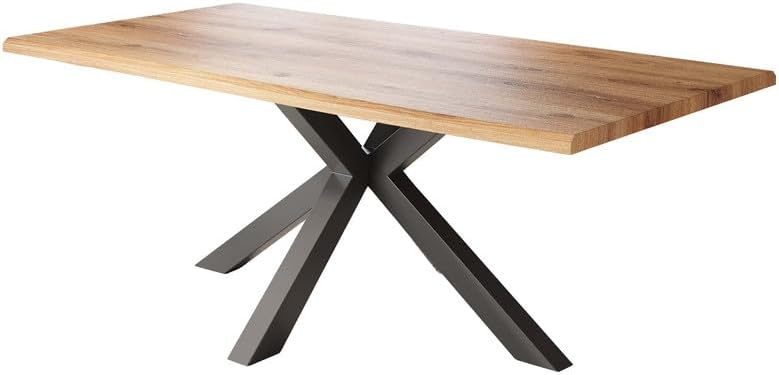 Loreno Esstisch - 220 cm x 100 cm – 4 cm MDF Tischplatte, Wildeiche-Optik – Spider Gestell – Schwarz - Perfekt für Esszimmer und Küche