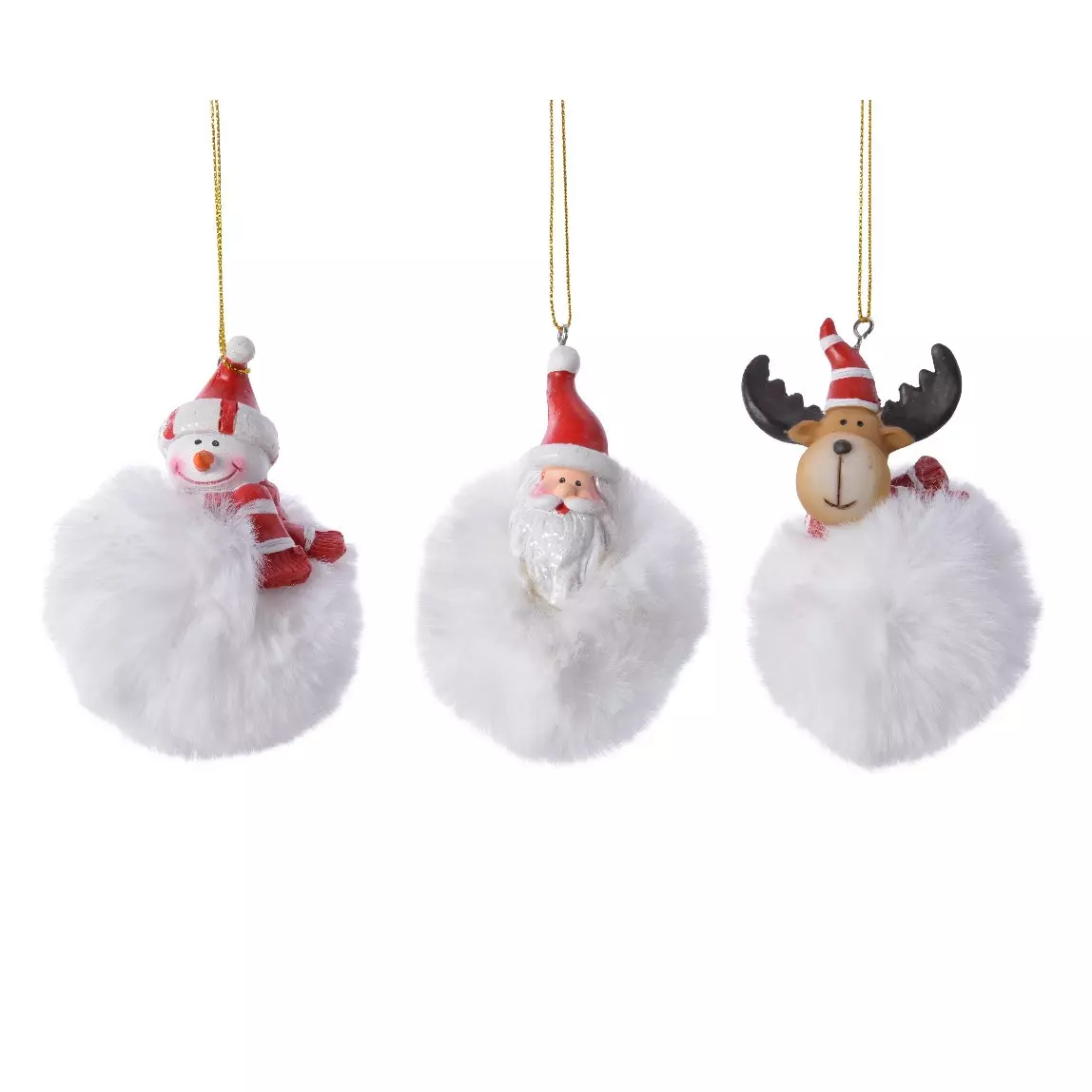 Lot de 3 pompons à suspendre (H8 cm) Personnages Blanc