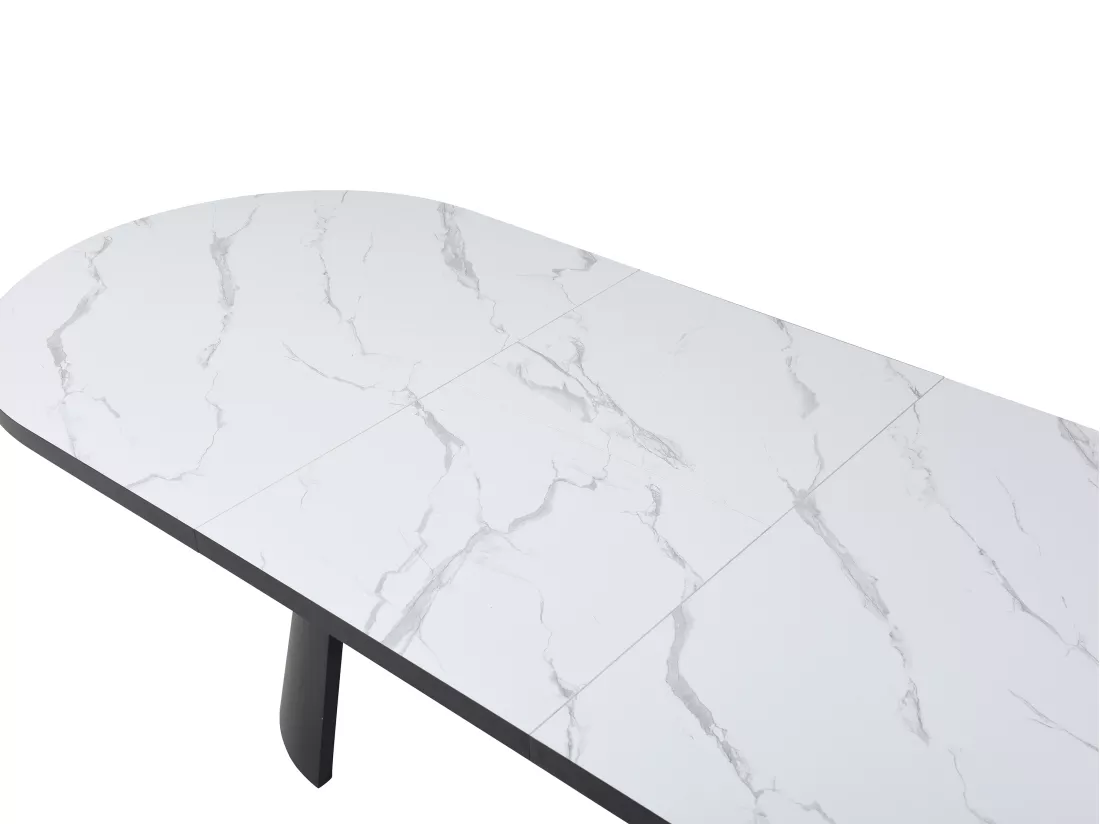 Table à manger extensible 6 à 10 personnes en MDF et métal - Effet marbre blanc et Noir - KORIZEA