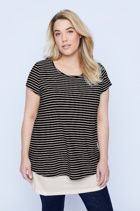 Bellieva-Shirt, doppellagig, Ringel Shirt, längeres uni Top, Biobaumwolle, GOTS