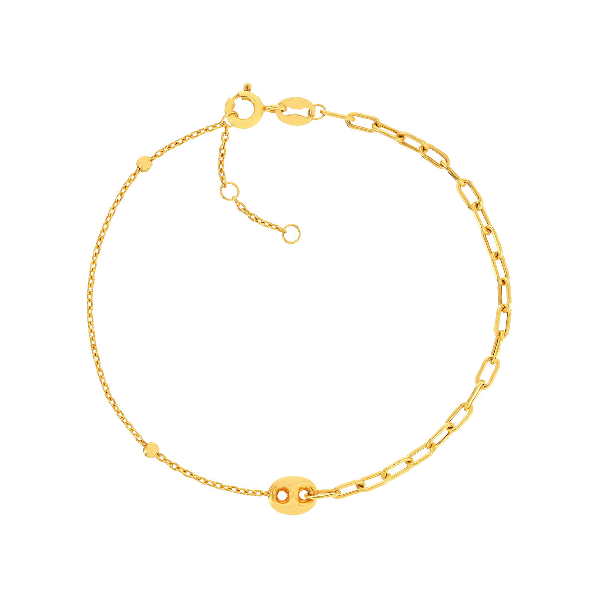 Bracelet or 375 jaune, motif grain de café 18cm