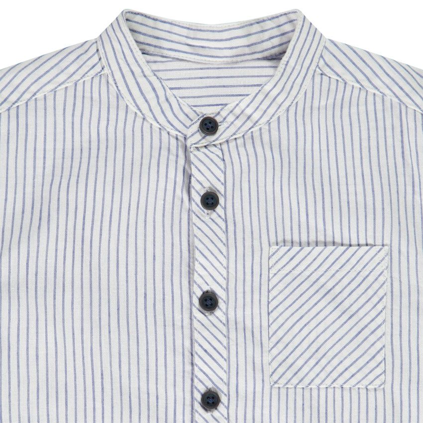 Chemise manches courtes en coton et lin à rayures pour garçon - Blanc