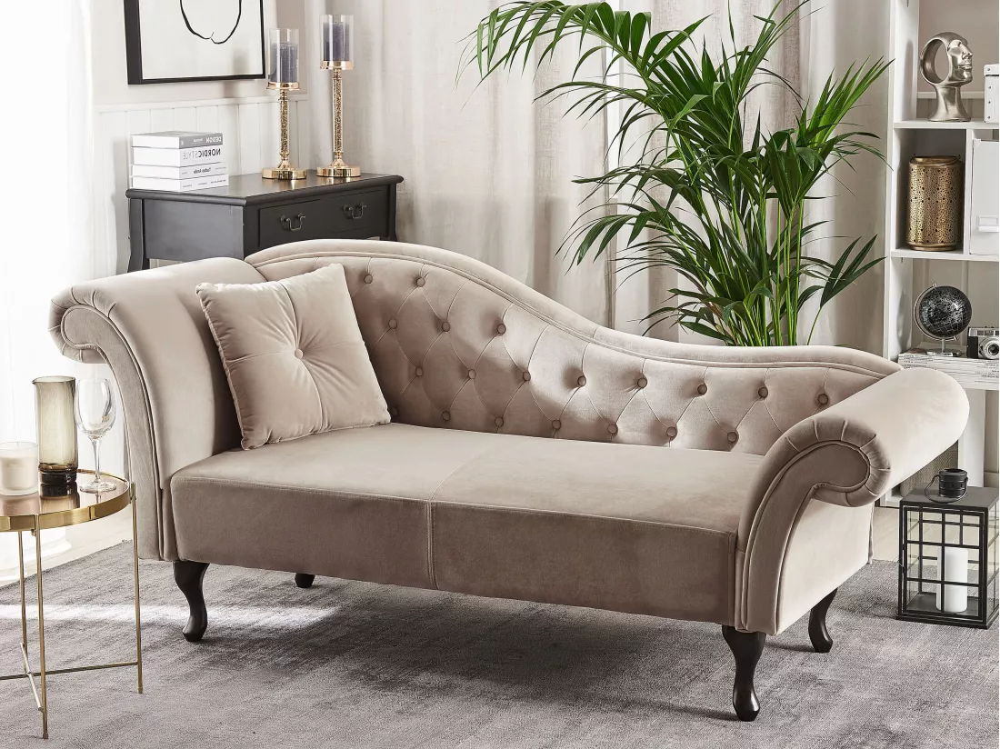 Chaise longue côté droite en velours beige LATTES
