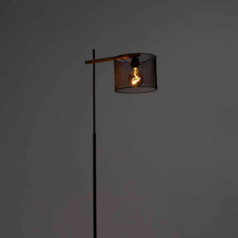 Industriële vloerlamp zwart - Drum Mesh