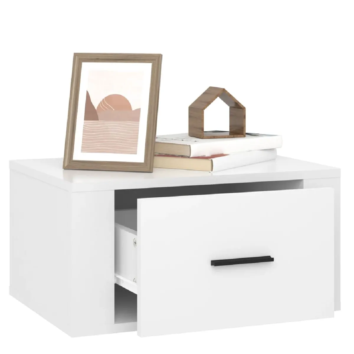 vidaXL Table de chevet murale - Blanc brillant 50x36x25 cm