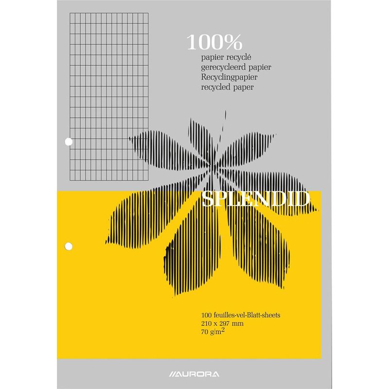 Blocs de cours Splendid recyclé A4 210 x 297 mm - quadrillé 5 x 5 - 100 feuilles