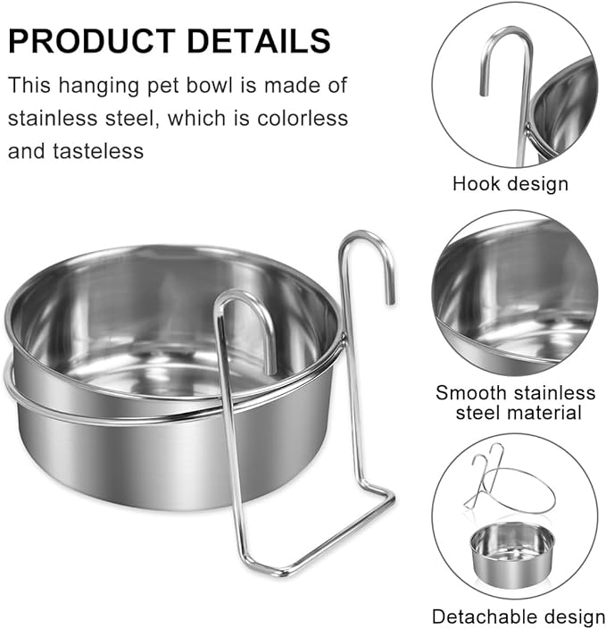 (Ø16cm) 550ml Edelstahl Haustier Futternapf zum Einhängen Transportbox Fress Napf Wasser Schale für Katzen / Hunde - Silber