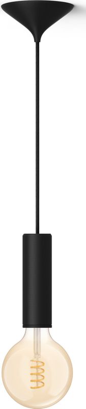 Philips Bundel: Zwarte Medium Pendellamp Koord - 3D Geprint Voor Filamentlampen + Warm Tot Koelwit Licht  G125 Globe Filamentlamp