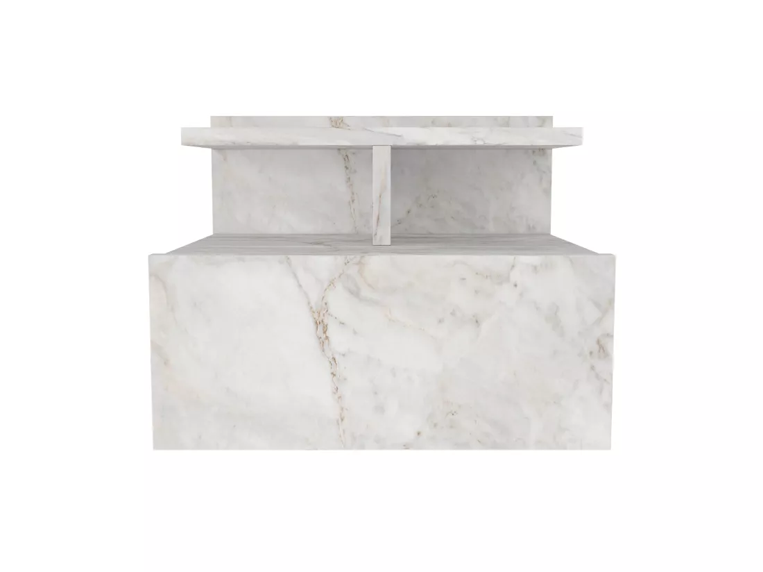 Table de chevet suspendue - 1 tiroir - Effet marbre blanc - AZELNO