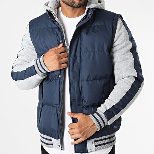 Veste Zippée Capuche A Bandes 20714935 Bleu Marine Gris Chiné