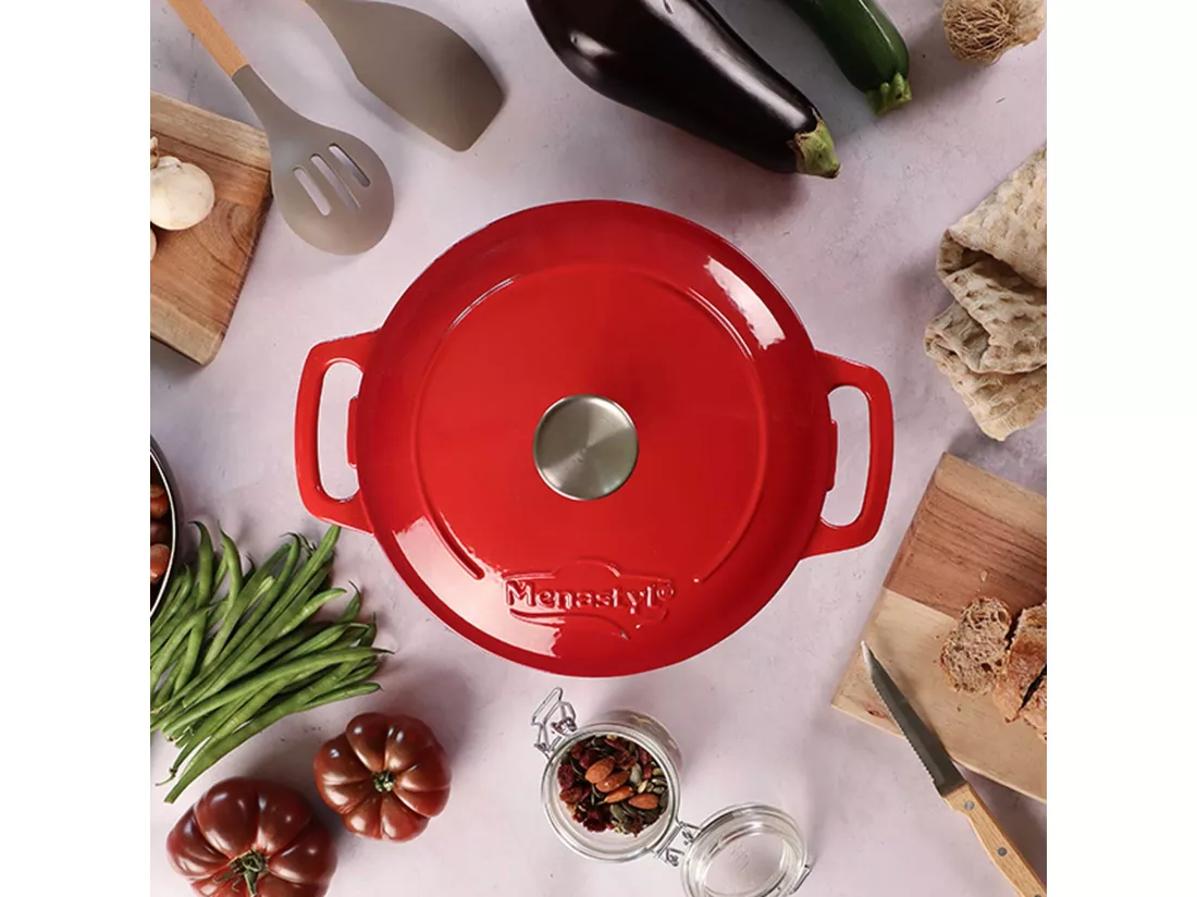Menastyl - Cocotte Colette Ronde 7l 29cm En Fonte Emaille Rouge