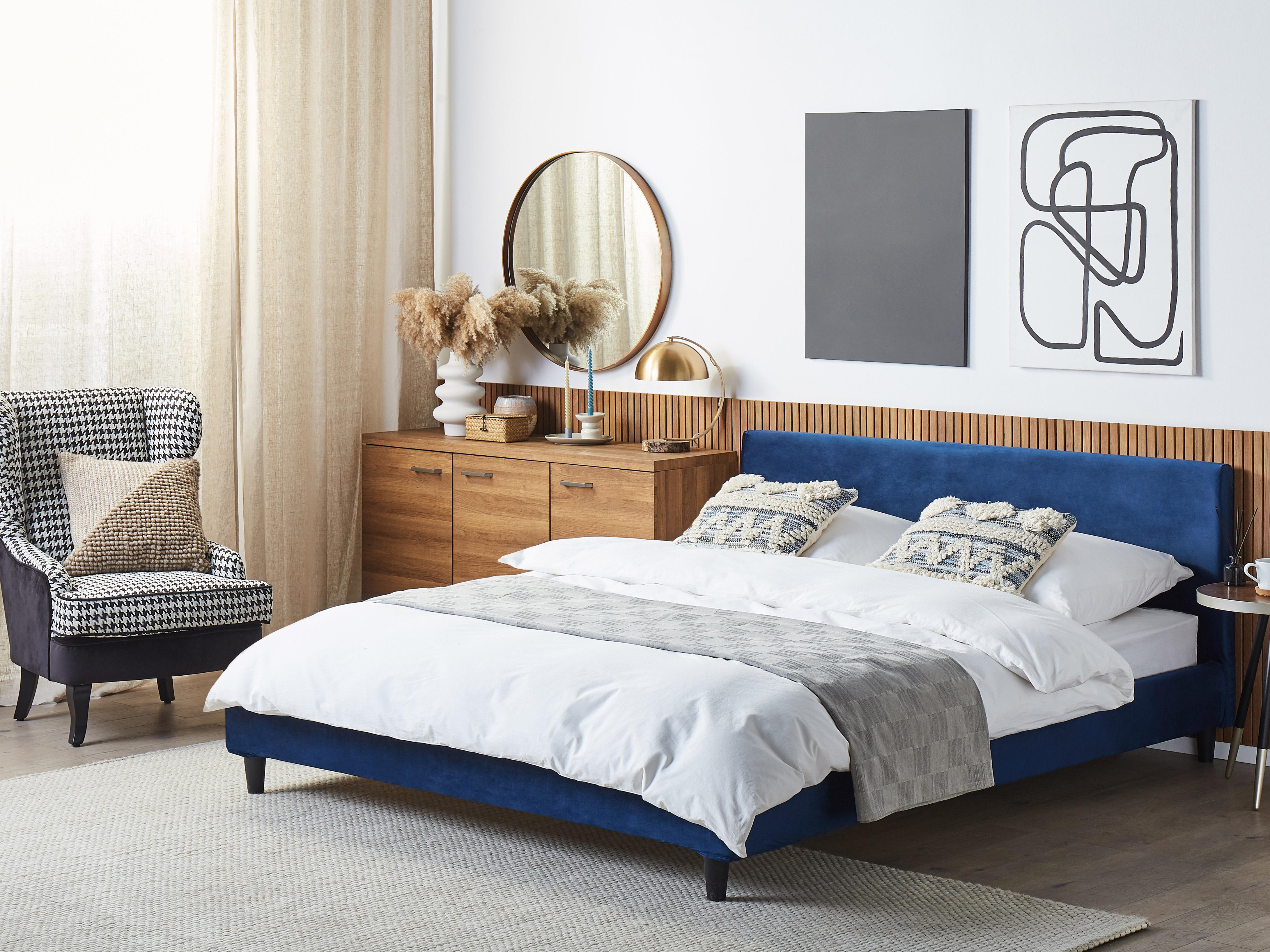 Bed Fluweel FITOU 180 x 200 cm Donkerblauw