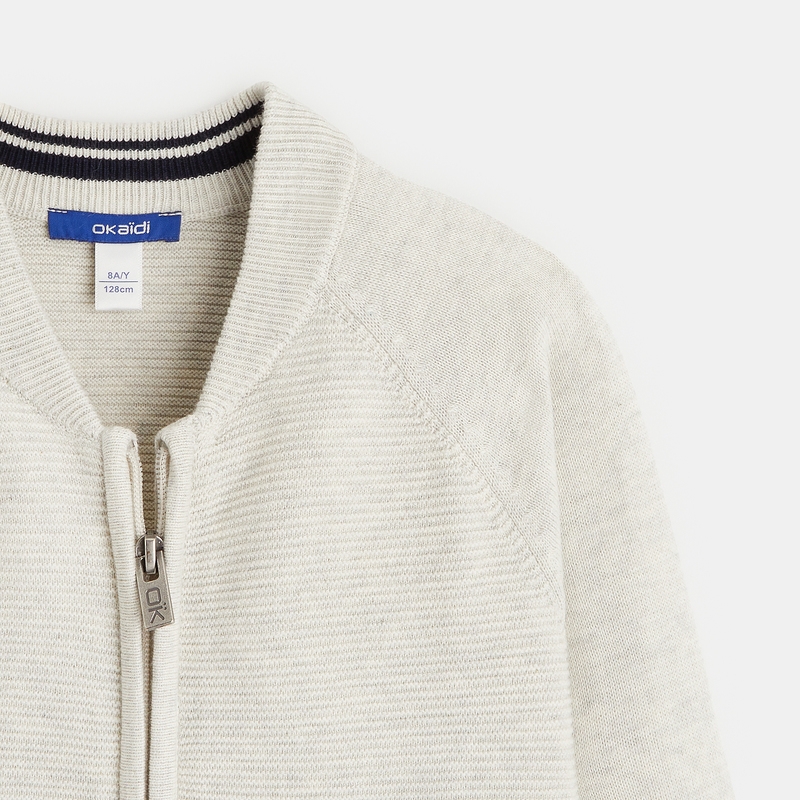 Gilet teddy zippé en maille fine blanc garçon