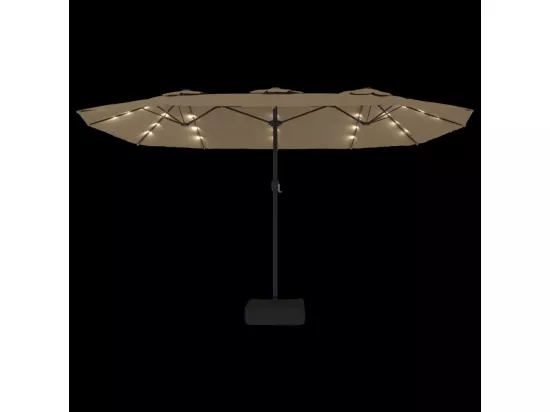 Parasol à double tête avec LED taupe 449x245 cm