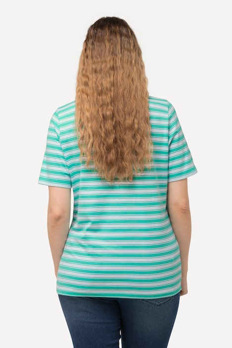 T-Shirt, Ringel, Metallic-Tiermotiv, V-Ausschnitt, Halbarm