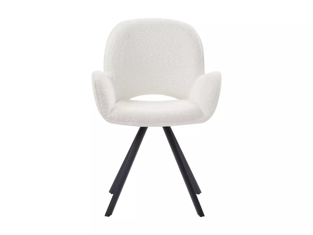 Lot de 2 chaises avec accoudoirs en tissu bouclette et métal noir - Blanc - DORNELA