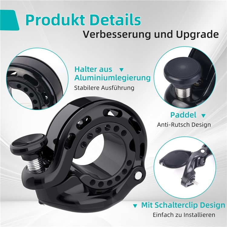 2in1 Fahrrad Ring Glocke Velo Klingel Hupe mit Apple AirTag Halterung - Schwarz