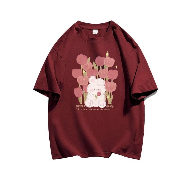 Bolgivy - T-shirt met korte mouwen en ronde hals en konijnenprint