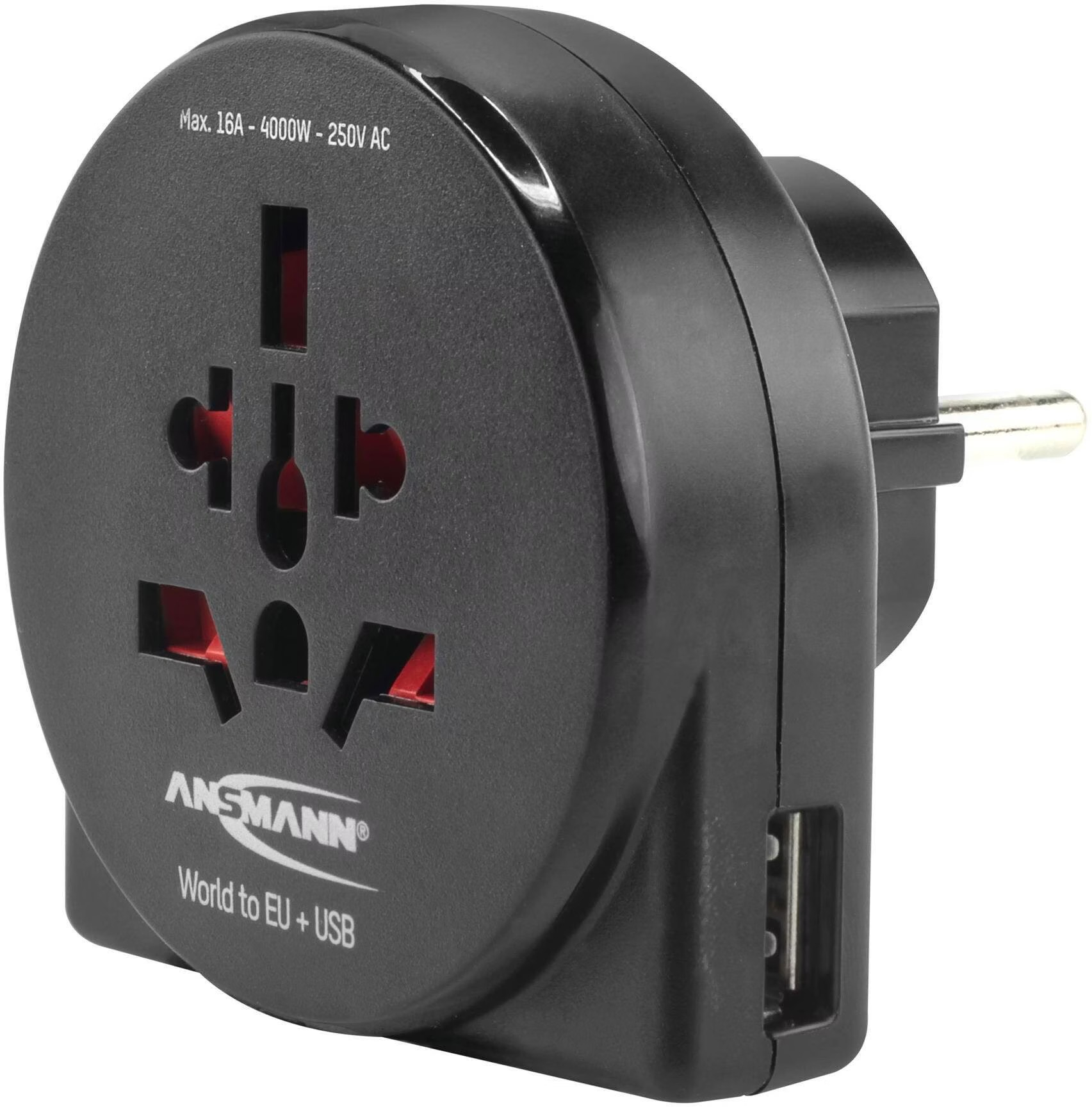 World Travel Adapter   USB Weltreise Ladegerät World to EU / USA / UK / Japan / Brasilien / Italien (1250-0012) - Schwarz