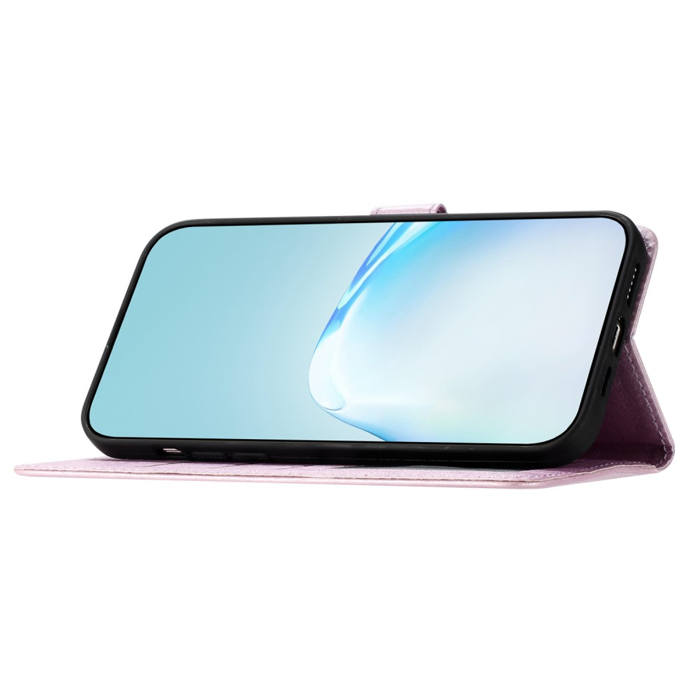 iPhone 15 Pro Leder Tasche Flipcover Wallet mit Kartenfächern - Rosa