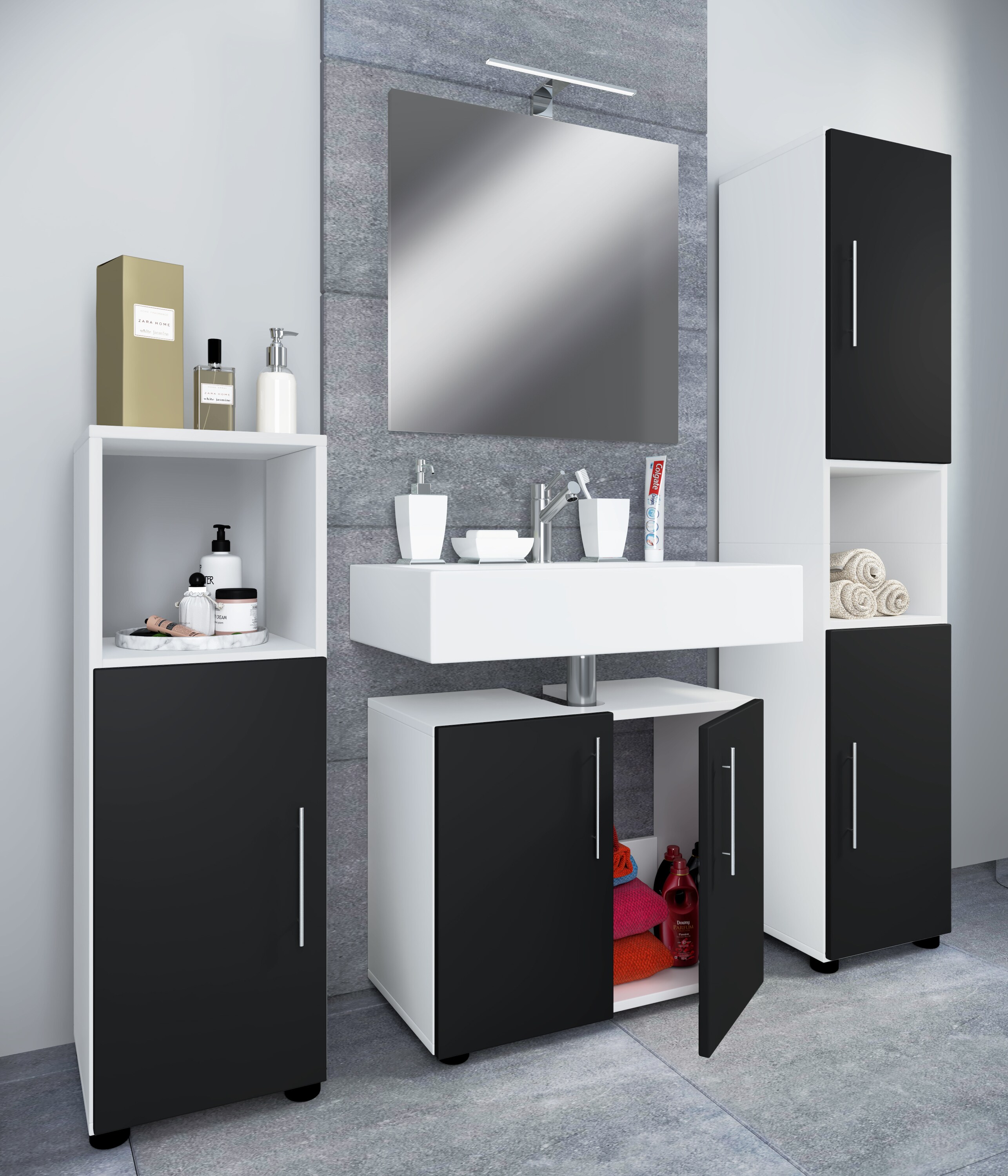 VCM 4-tlg. Badmöbel Set Komplett Badschrank Unterschrank Hochschrank Flandu II