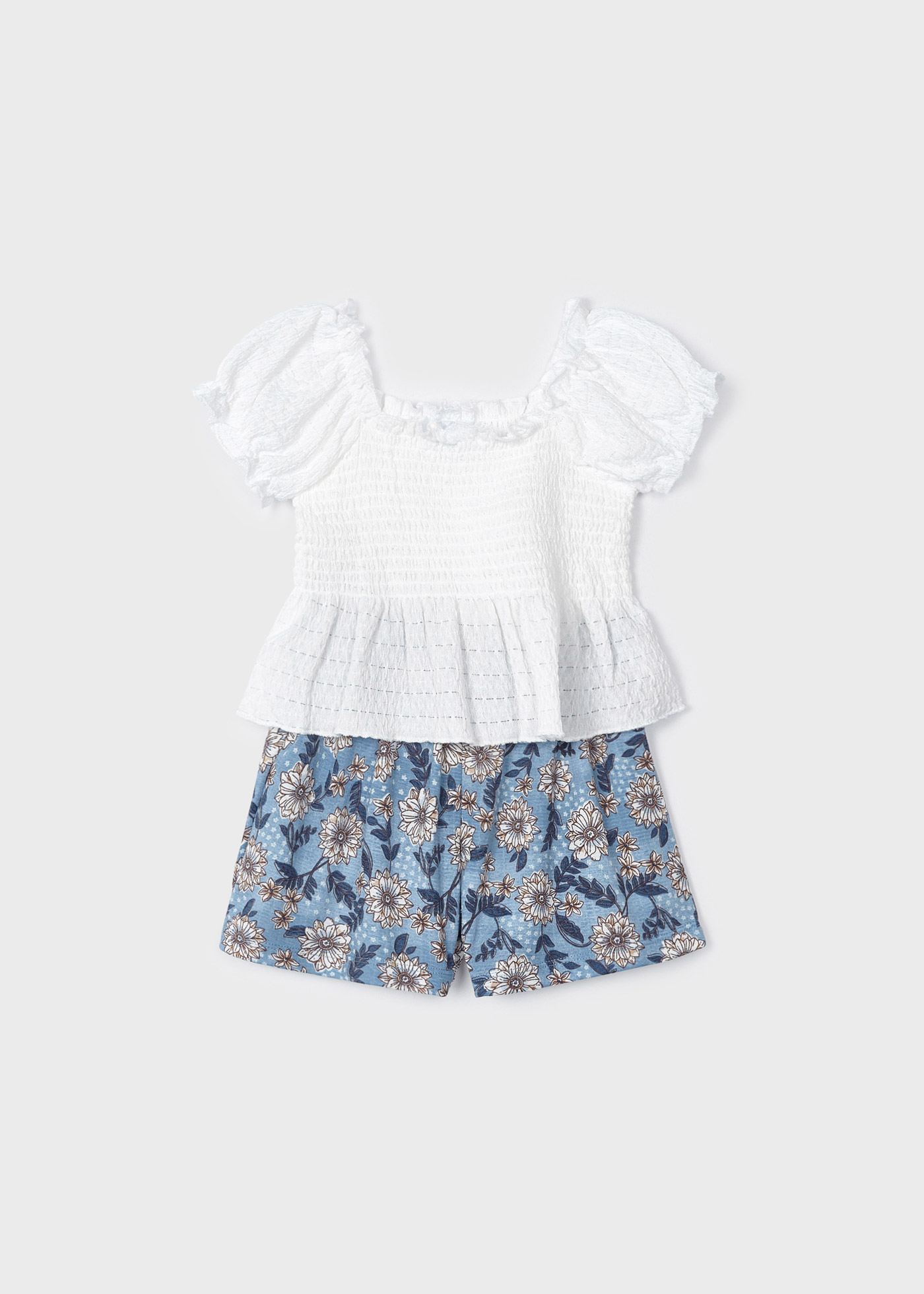 Conjunto de duas peças com blusa de malha franzida para meninas