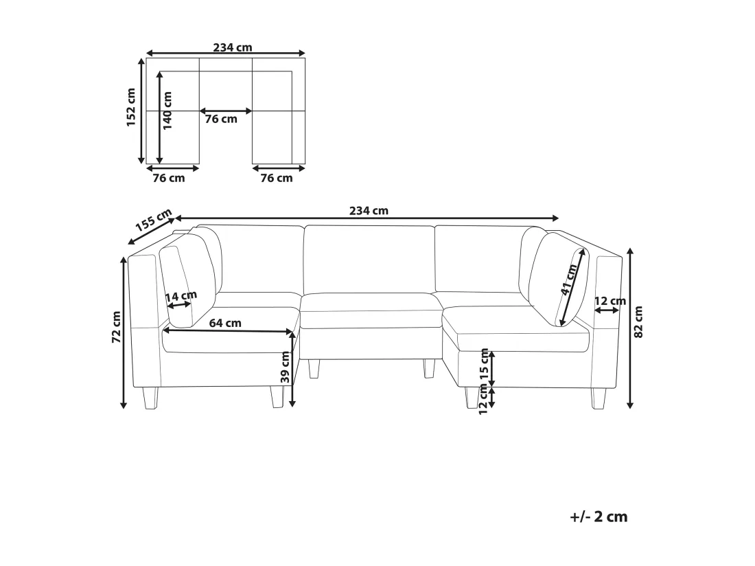 Canapé modulable 5 places en tissu bleu UNSTAD