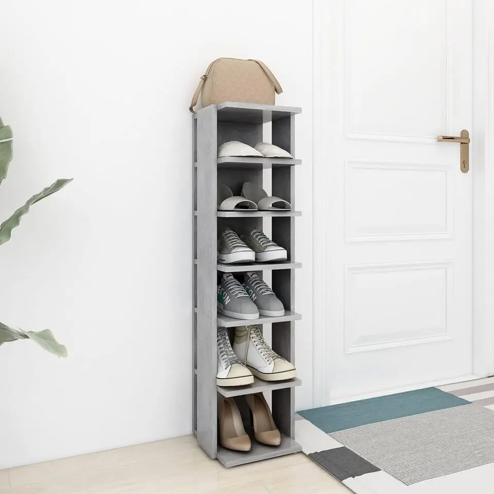 vidaXL - 6-laags Schoenenkast 6 paar - Betongrijs - Hout - 27.5x27x102 cm