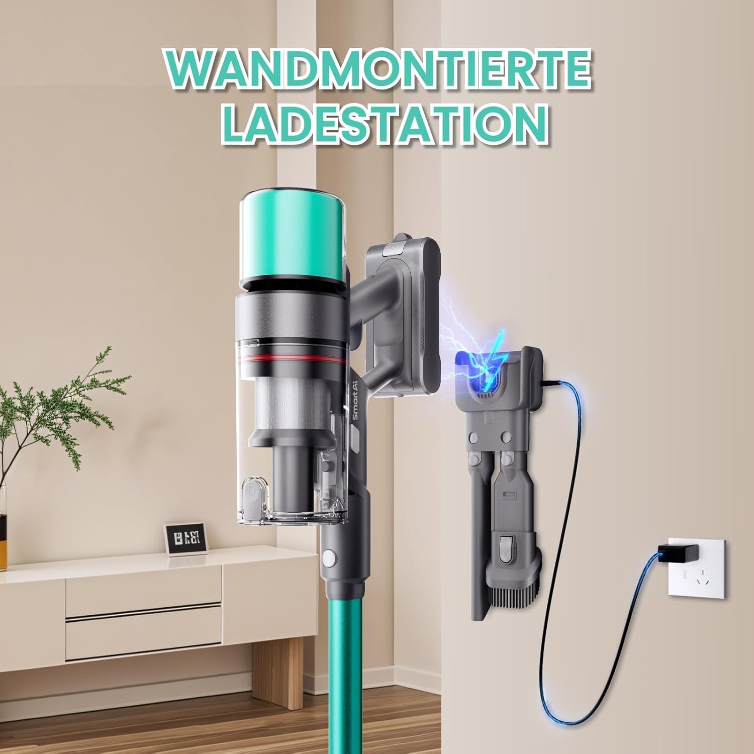 V5 Akku Staubsauger, 55Kpa/600W/80Mins Freistehend Staubsauger Kabellos, Ultralange Akkulaufzeit Akkustaubsaguer mit Automatikmodus für Teppich Tierhaare Hartböden