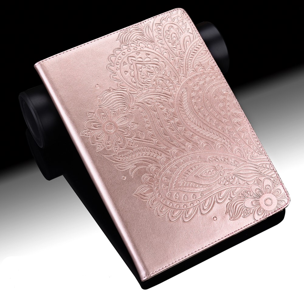 iPad Mini 7 (2024) / Mini 6 (2021) Leder Tasche Flip Cover Blumen Mandala Imprint - Roségold