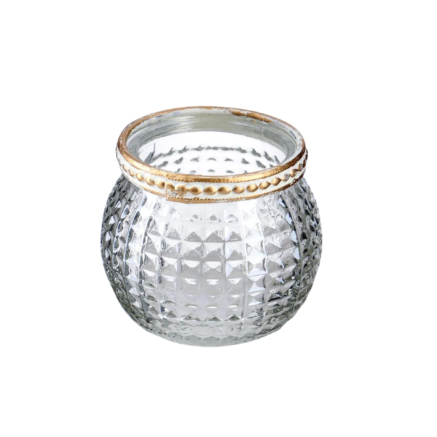 Windlicht Saira, Metallrand, klar/Karo, 5 cm