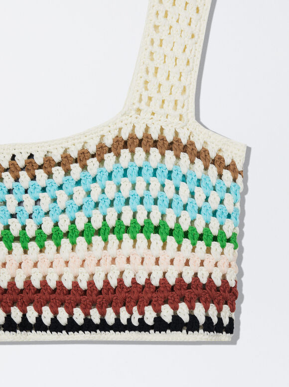 Top cropped de crochê em algodão - Multicolorido